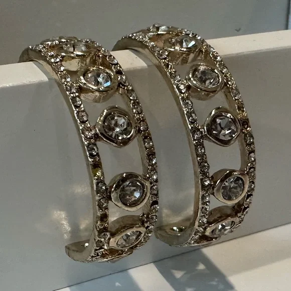 Silver-Tone Rhinestone Hoop Earrings – Open Circle Design, GUC y2k - Picture 1 of 6